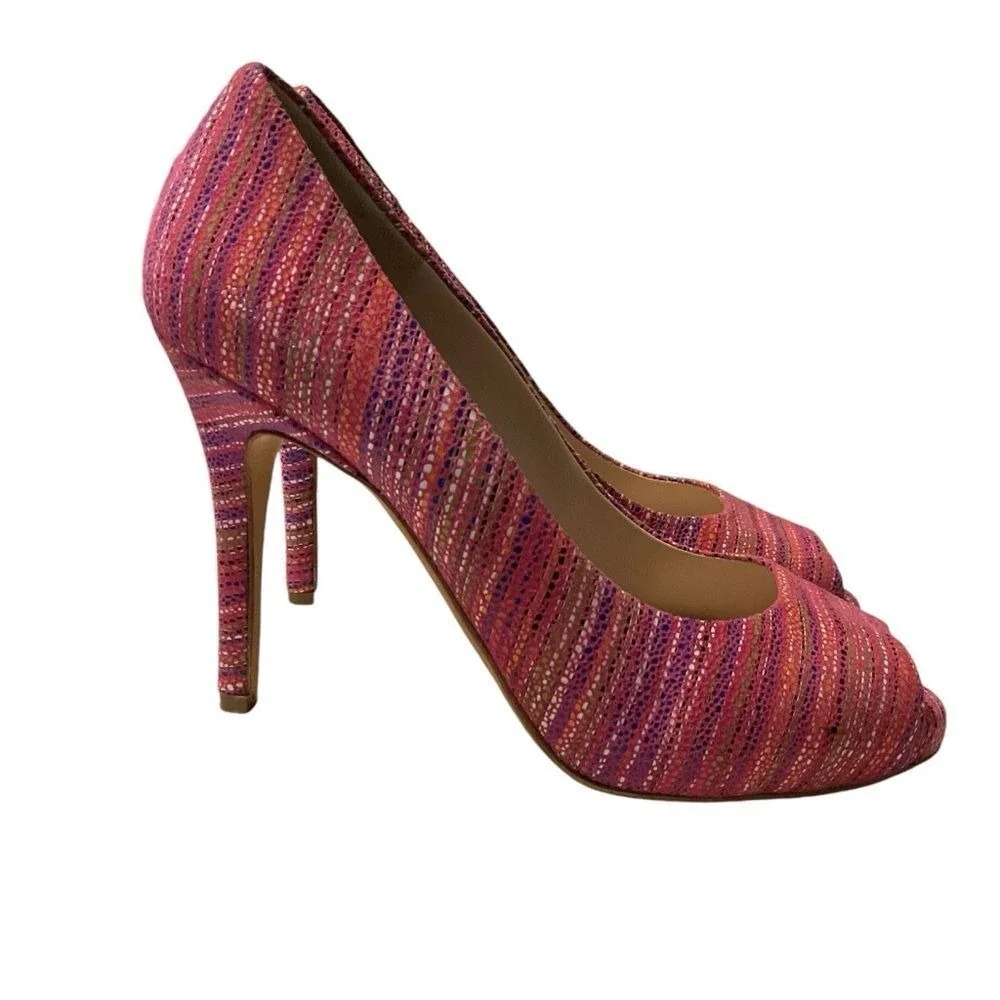 Joan Oloff PINK strips open toe pump size‎ 8.5